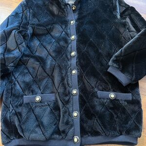 St. John Black Quilted Jacket with Gold Accents